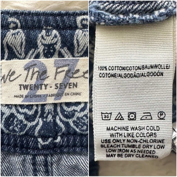 Free People We The Free Pants Journey Flare Jeans Belted Printed Retro Blue 27 - Picture 9 of 12